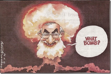 Khamenei als atoompaddenstoel - Cartoon - The Times - 26 novemb