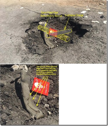 Khan Sheikhoun - gifgasaanval 4 april 2017 - Raket met sarin en krater